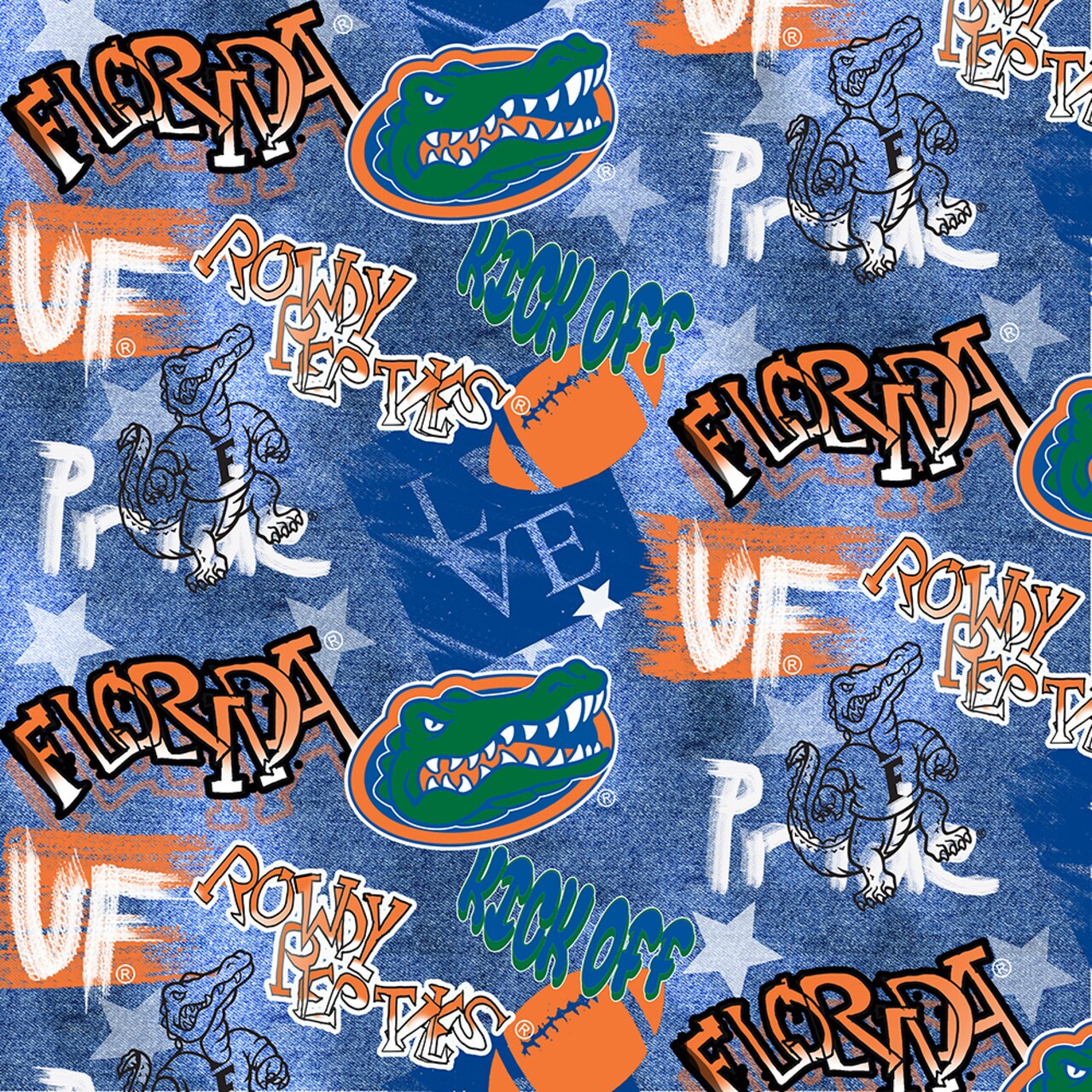 Sykel Enterprises-University of Florida Cotton Fabric-Florida Gators Graffiti Cotton Quilting Fabric